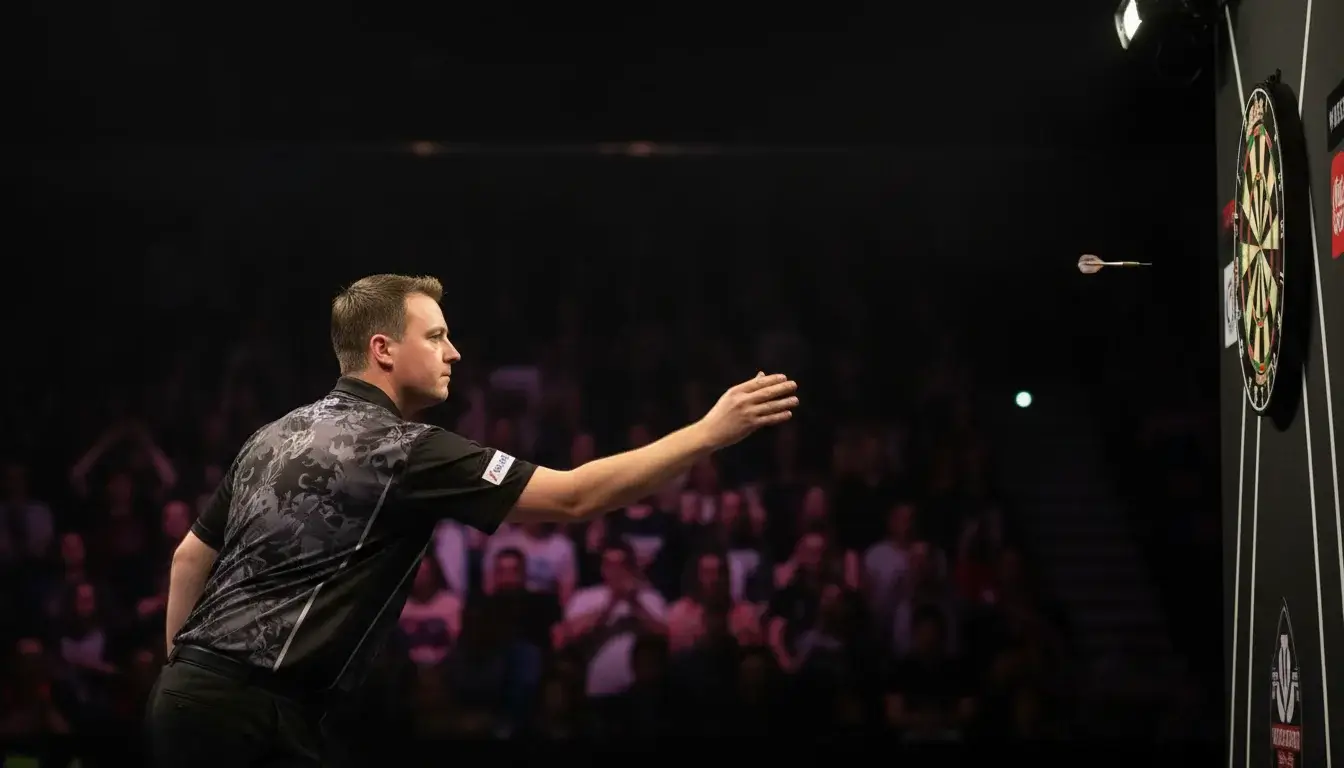 Dart Sportwetten &mdash; Profispieler wirft Darts auf der B&uuml;hne