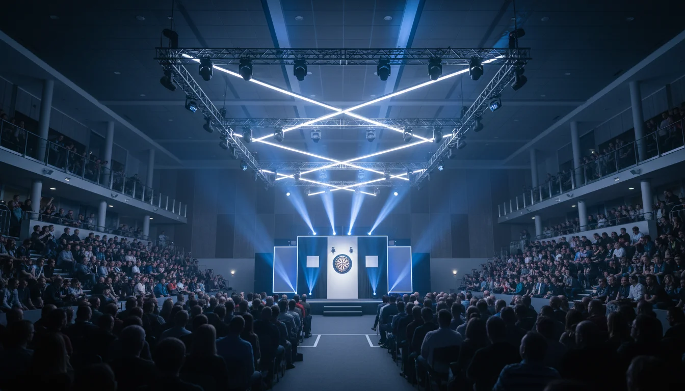 Darts European Tour Wetten – Darts-Bühne in einer europäischen Eventhalle