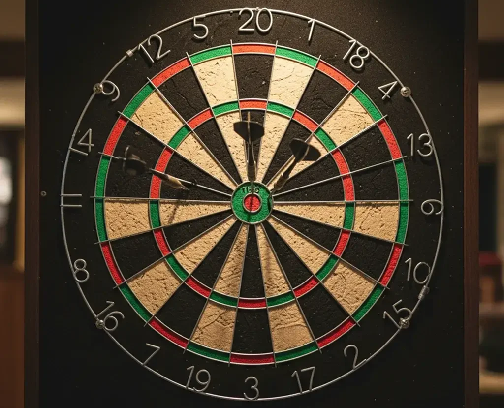 Darts-Grundlagen: Dartboard mit Triple- und Doppelfeldern in Nahaufnahme
