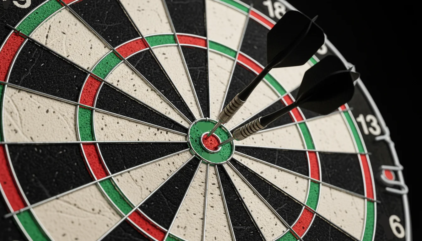 Darts Regeln für Wettende – Nahaufnahme einer Dartscheibe mit Pfeilen