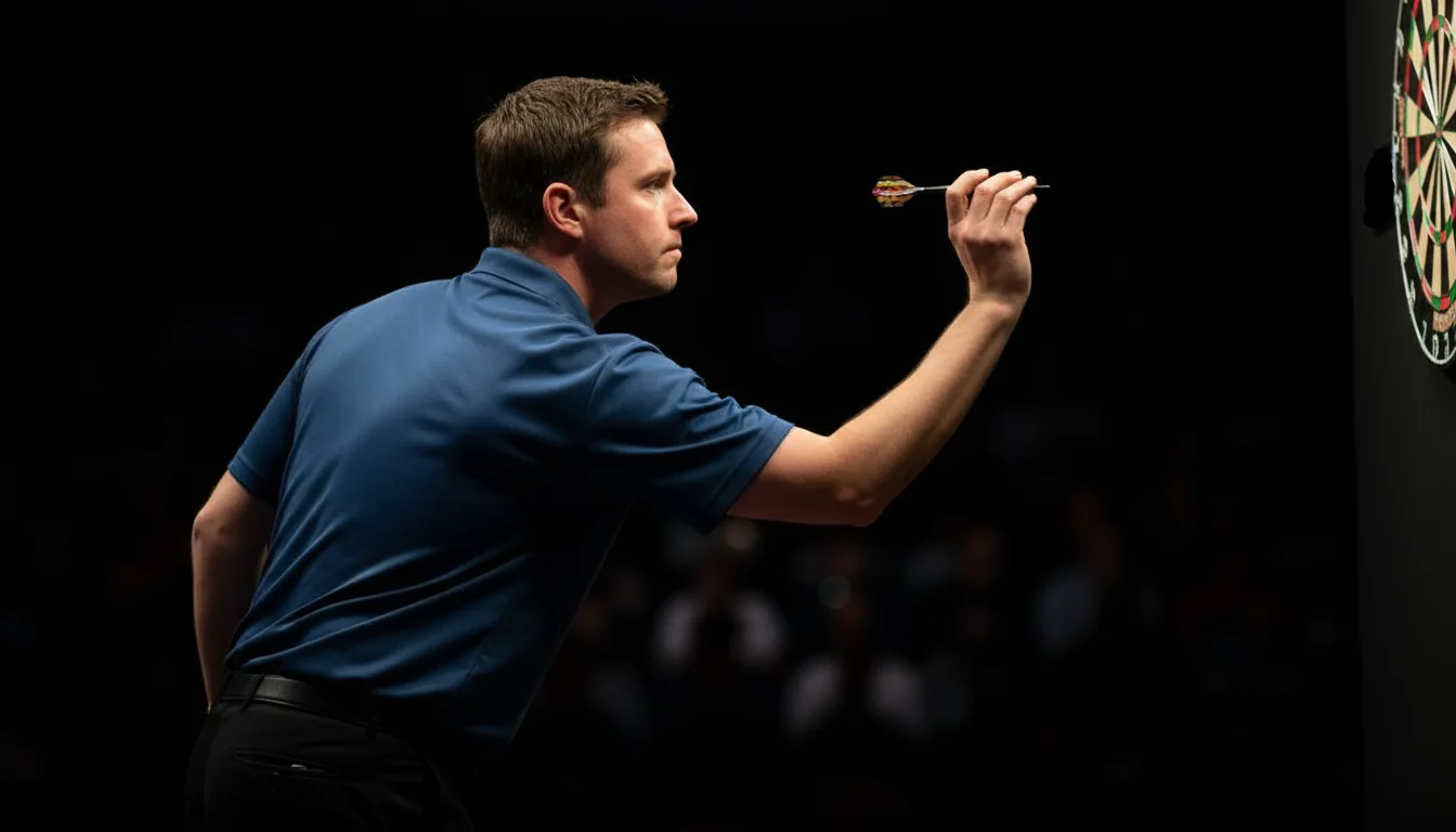 Darts Siegwette – Spieler konzentriert vor dem Wurf