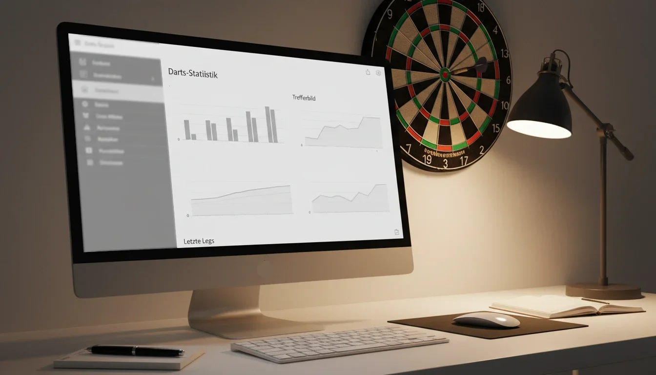 Darts Statistiken für Wetten – Spielerstatistik auf Bildschirm neben Dartscheibe