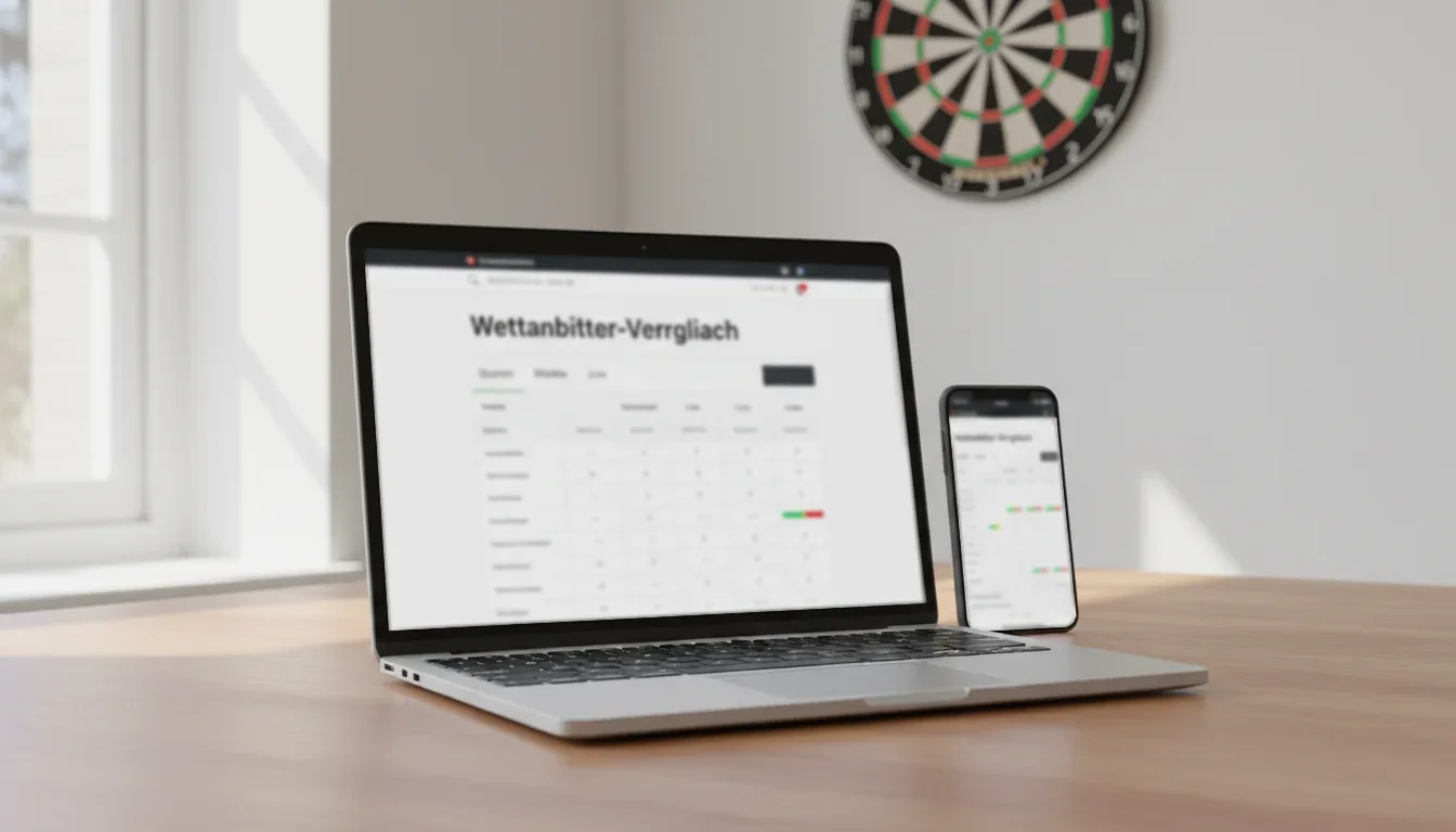 Darts Wettanbieter Vergleich – Smartphone und Laptop mit Wettseiten