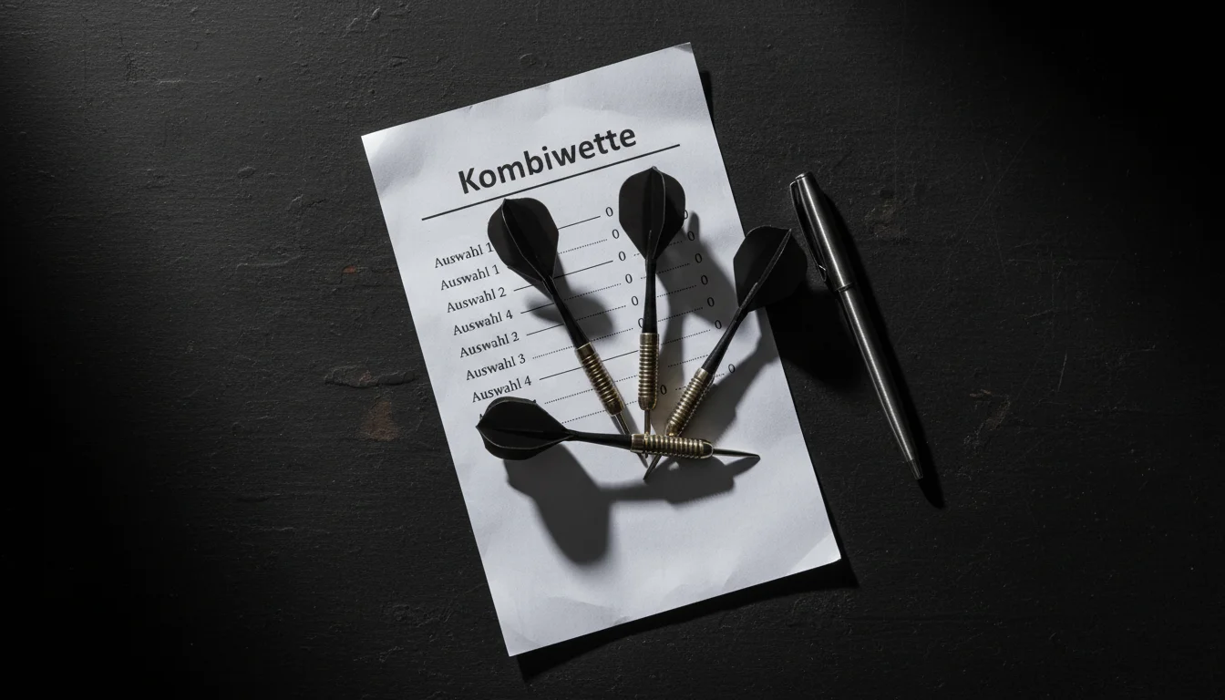 Kombiwetten Darts – Mehrere Dartpfeile auf einem Wettschein-Dokument